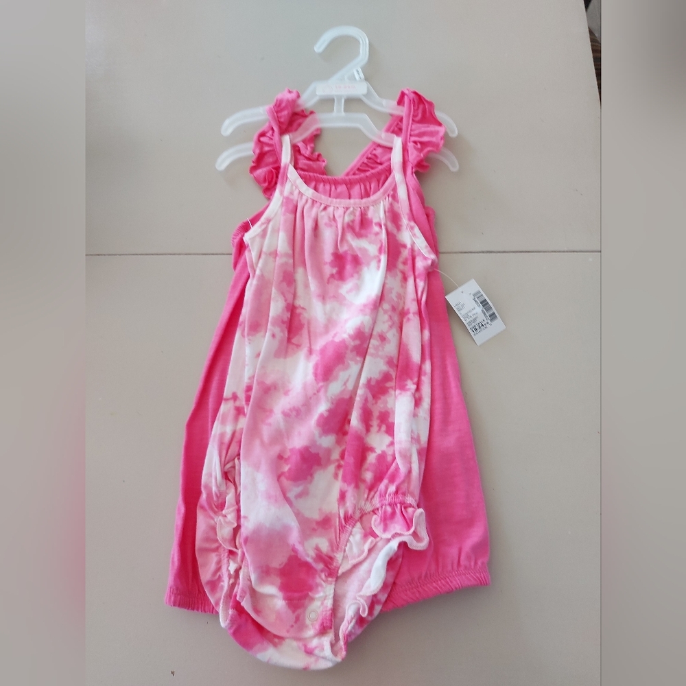 **3 Listings $20**     Pink Tie-Dye Baby Romper Plus Solid Pink Romper